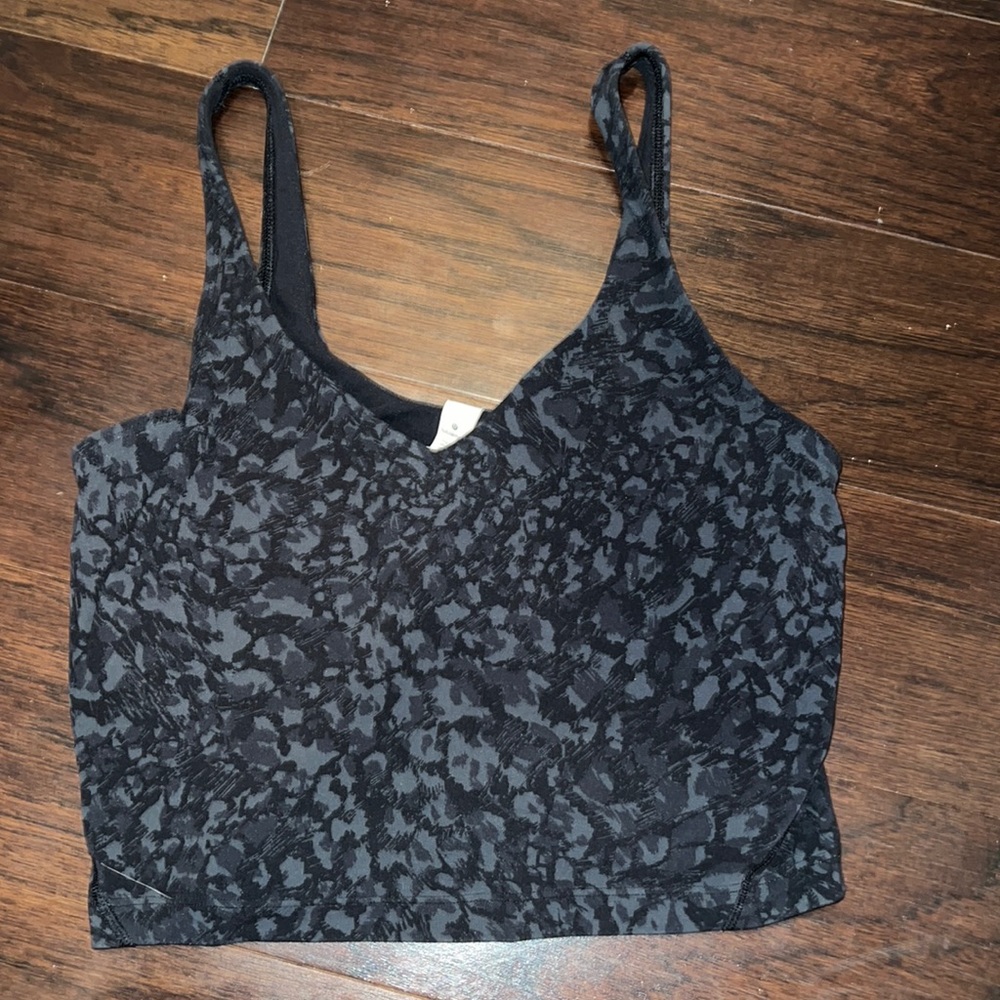 Lululemon align tank sports bra black and gray leopard print size 6